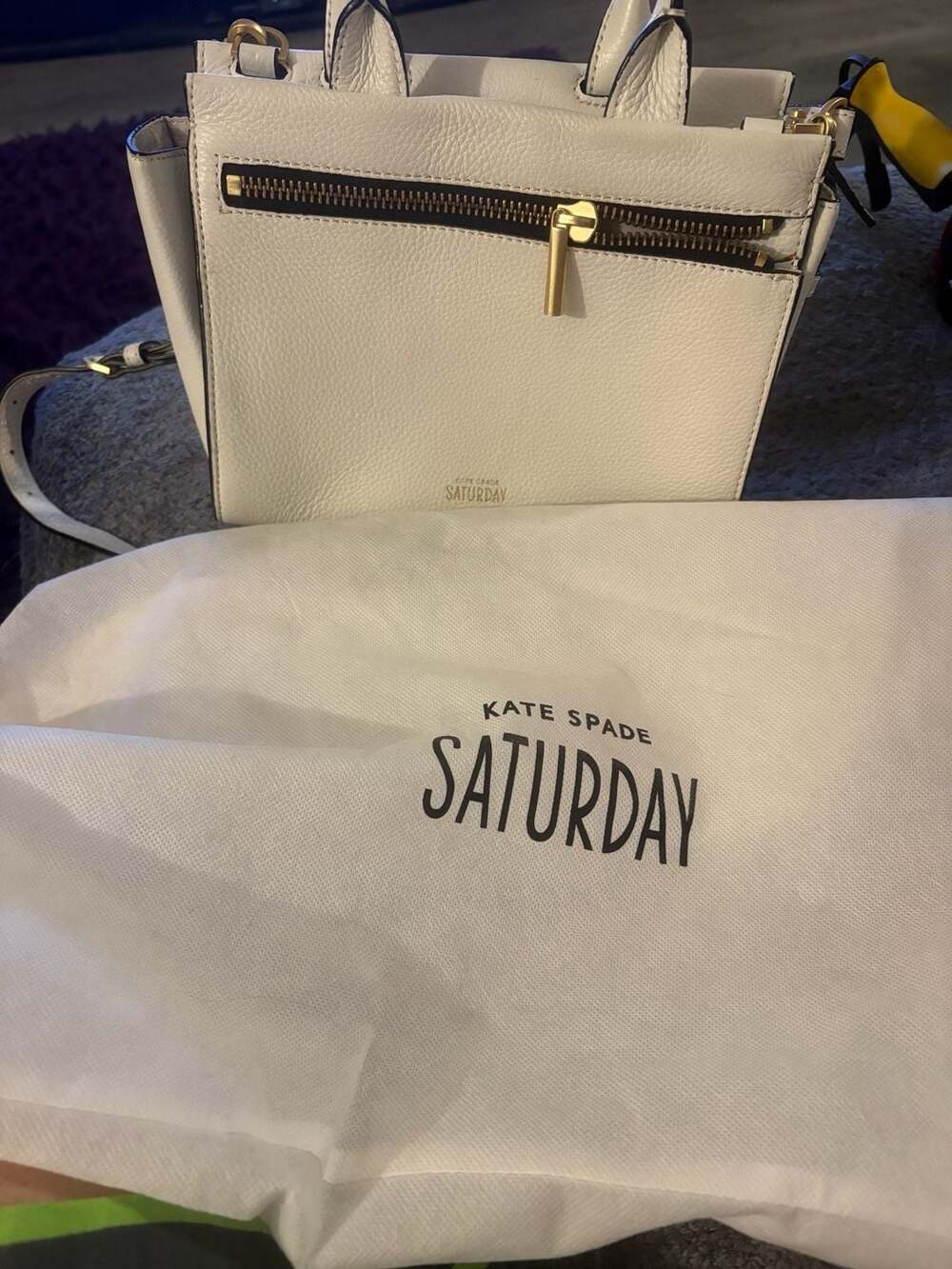 Kate Spade Saturday Zipline Satchel White Leather Crossbody Bag